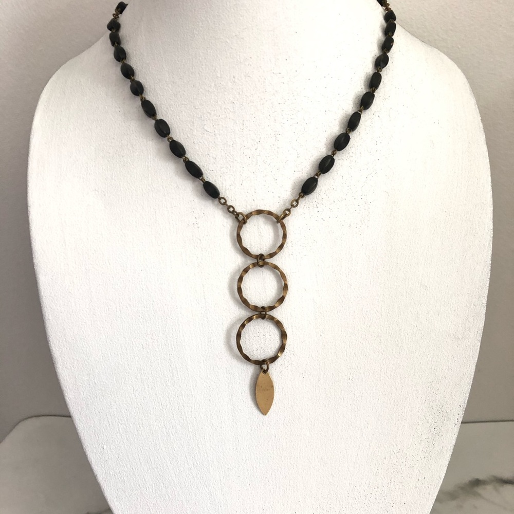 Rosary Bead Necklace with Linked Circles Handmade One of a Kind Black